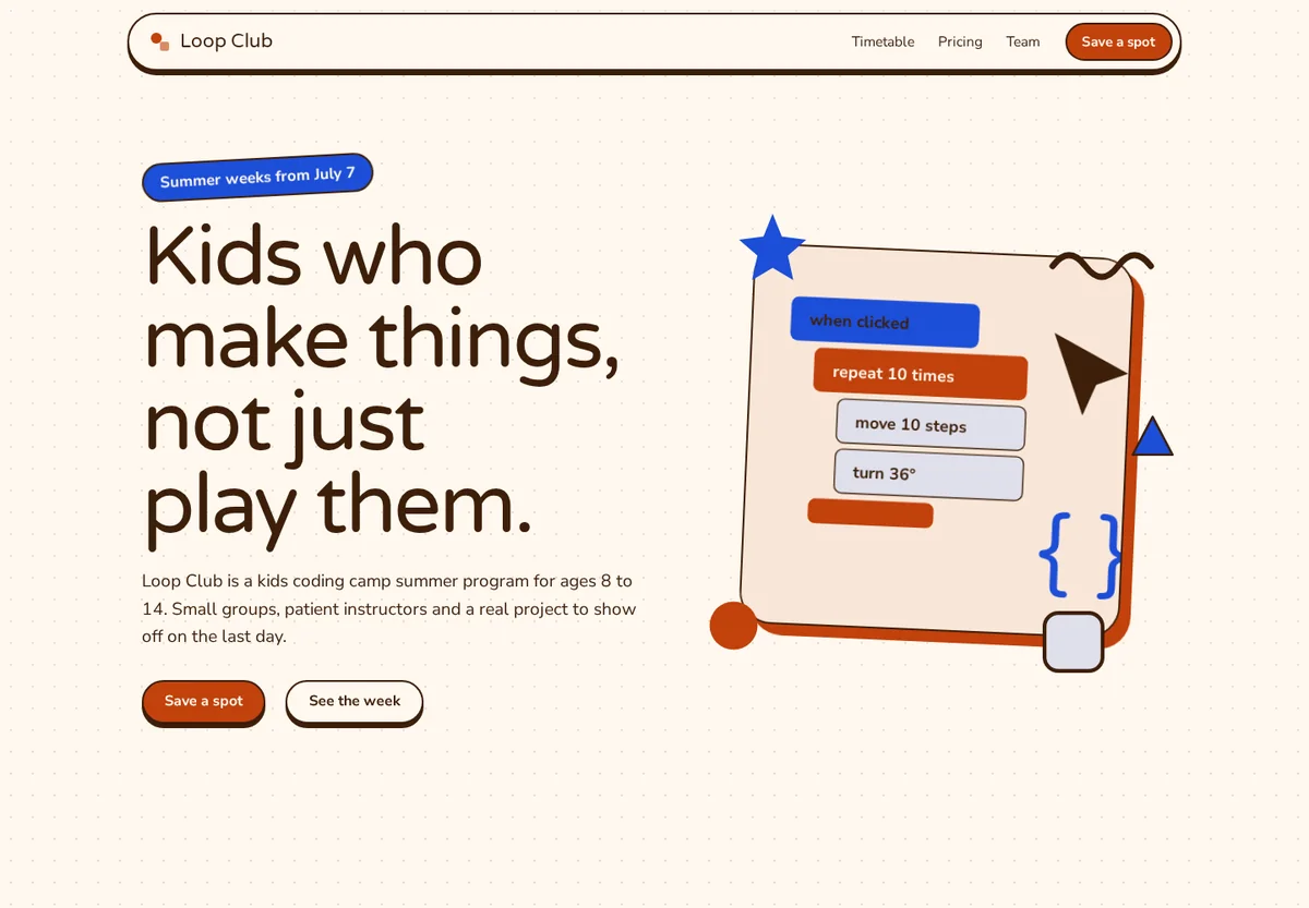 Landing page Marquee built for Loop Club