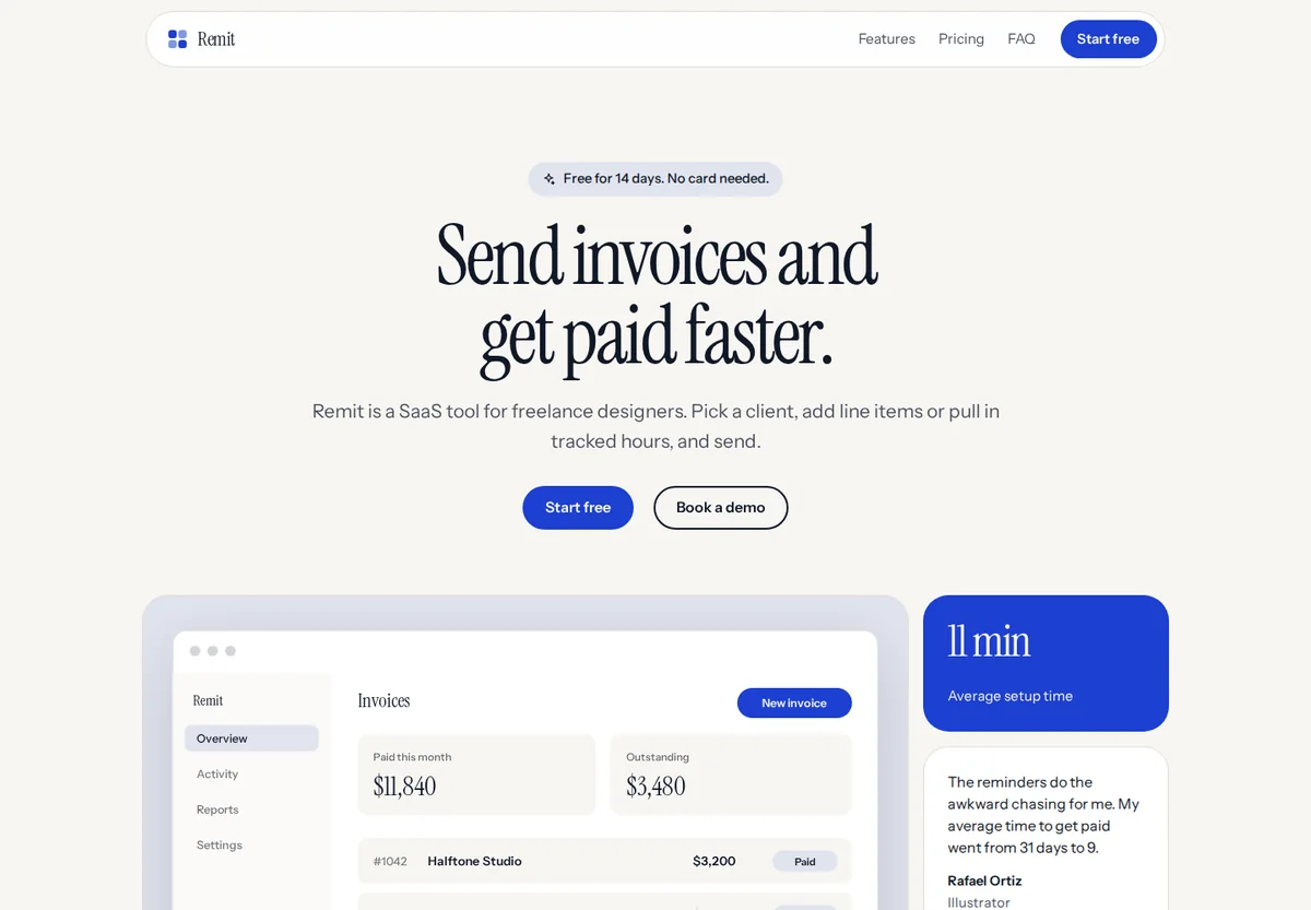 Landing page Marquee built for Remit