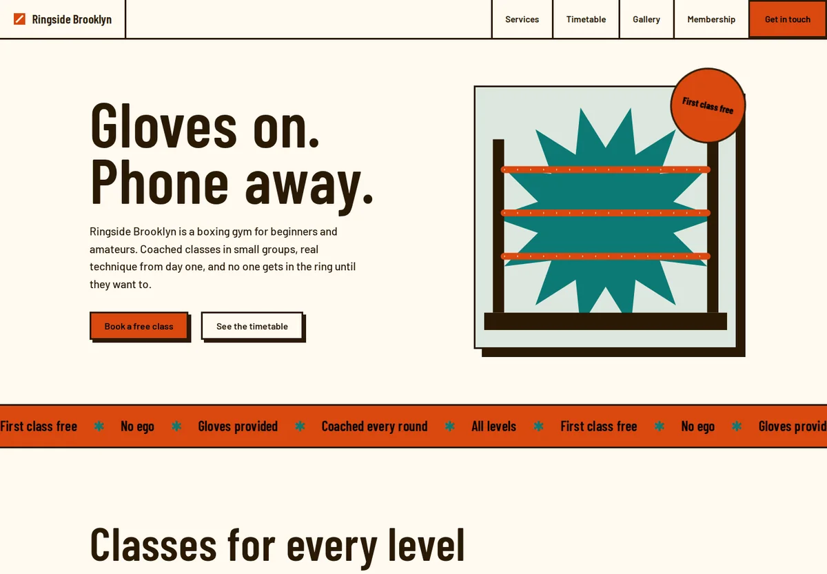 Landing page Marquee built for Ringside Brooklyn